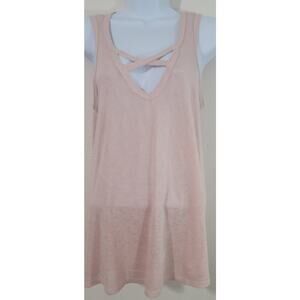 Bobeau Pink Blush Crisscross V Neck Slub Knit Tank Large Stretchy Hi Low Hem